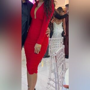 Elegant Red Ruched Dress